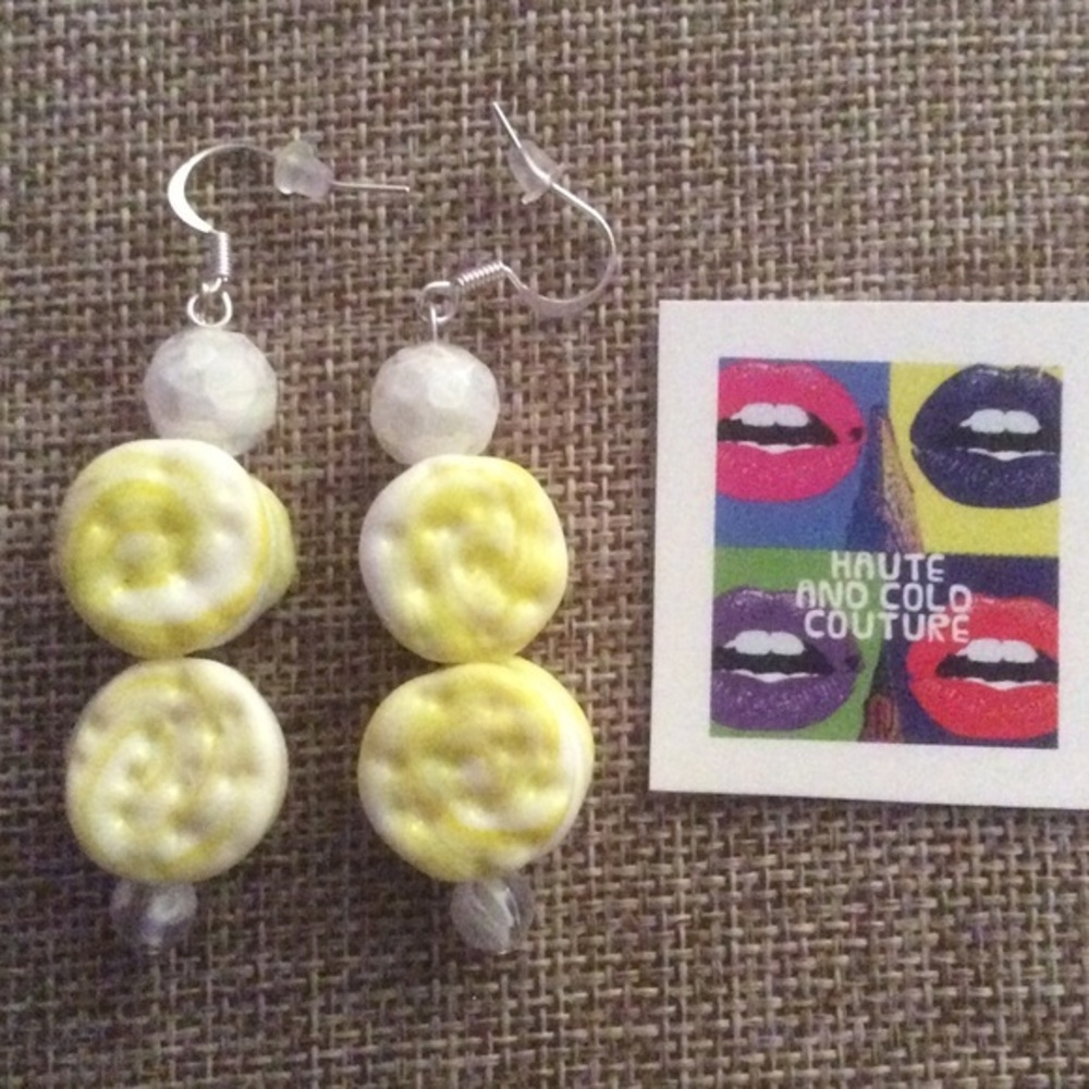 NEW Handmade Yellow Glass Ice Cream Earrings